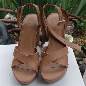Sun + Stone Tan Sandals with Wedge Heel
